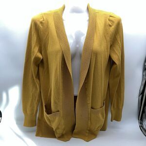 Cielo Cardigan Open Front Mustard Yellow Gold Pockets Casual Cozy Soft Womens M